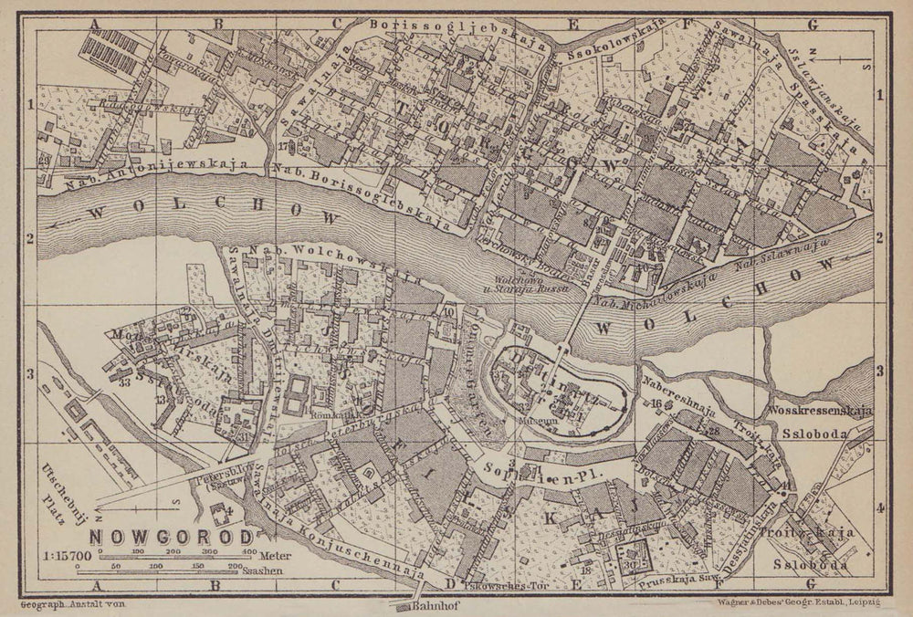 Veliky Novgorod town/city plan. Russia. Nowgorod. BAEDEKER 1914 old map