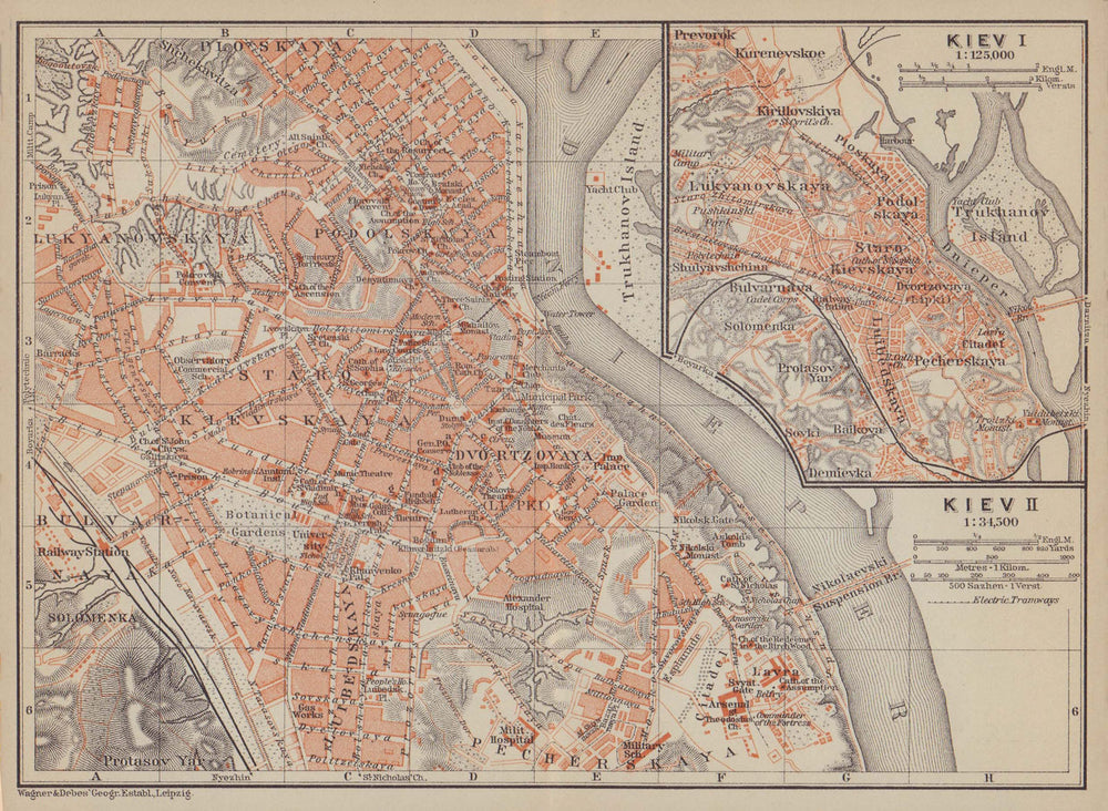 Kiev town/city plan. Ukraine. Kiew. BAEDEKER 1914 old antique map chart
