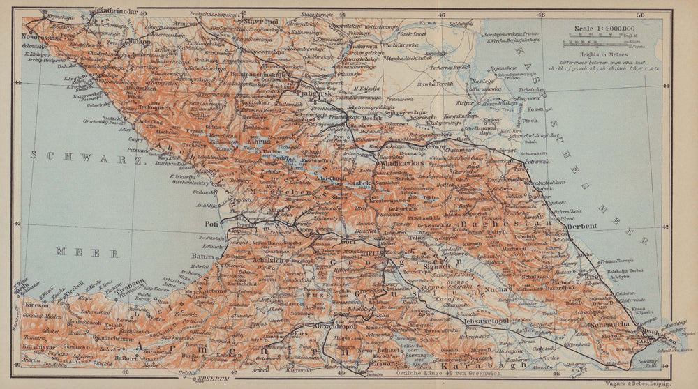 Caucasus. Armenia, Georgia, Azerbaijan & Russian South. BAEDEKER 1914 old map