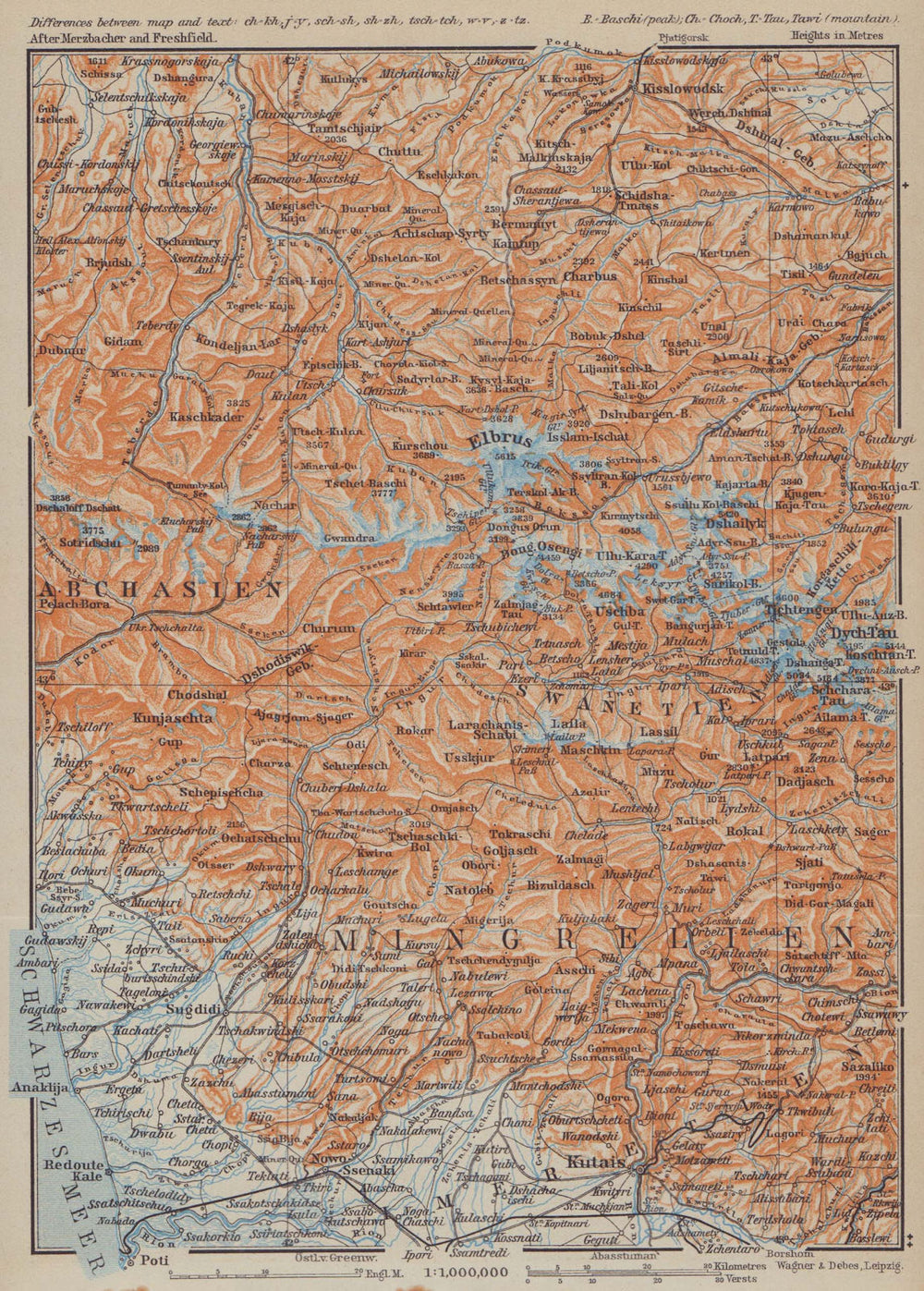 Western central Caucasus. Mingrelia/Samegrelo/Abkhazia. Georgia 1914 old map