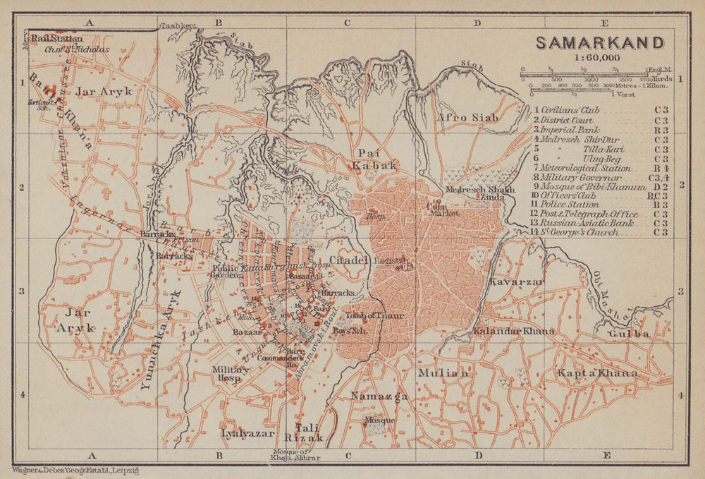 Samarkand town/city plan shahar xaritasi rejasi. Uzbekistan. BAEDEKER 1914 map