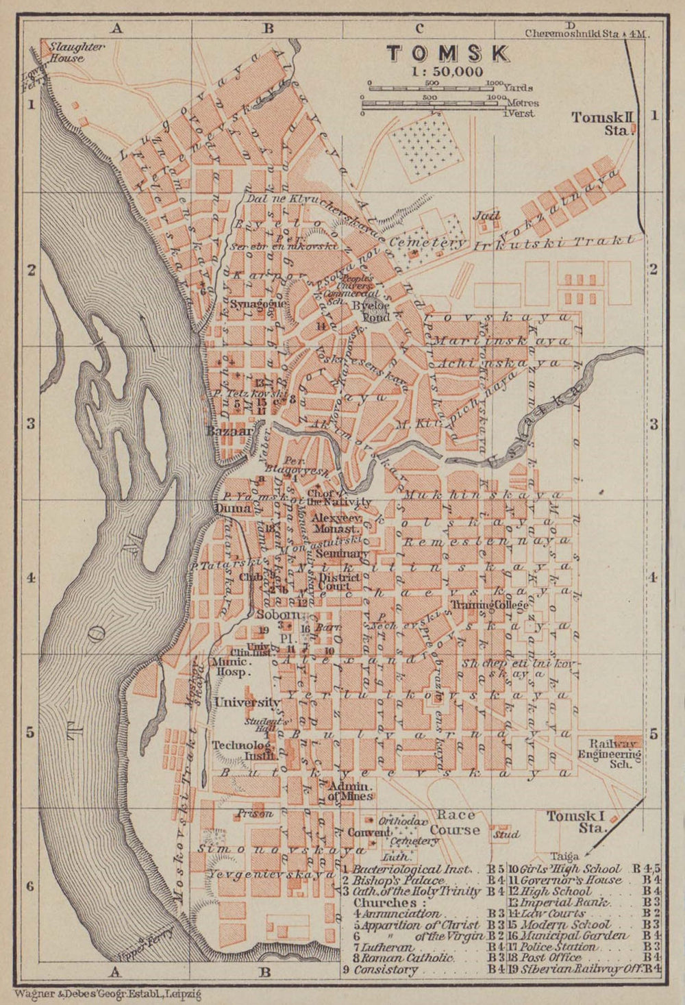 Tomsk town/city plan. Russia. BAEDEKER 1914 old antique vintage map chart