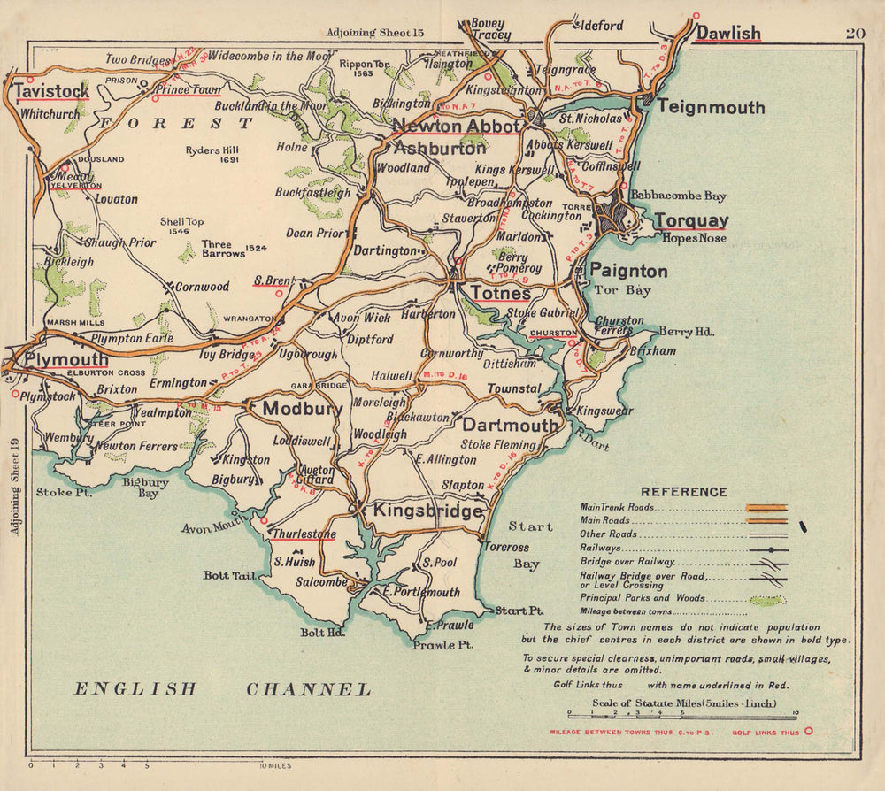 Devon South Hams English Riviera Torquay Salcombe road map. BACON c1920