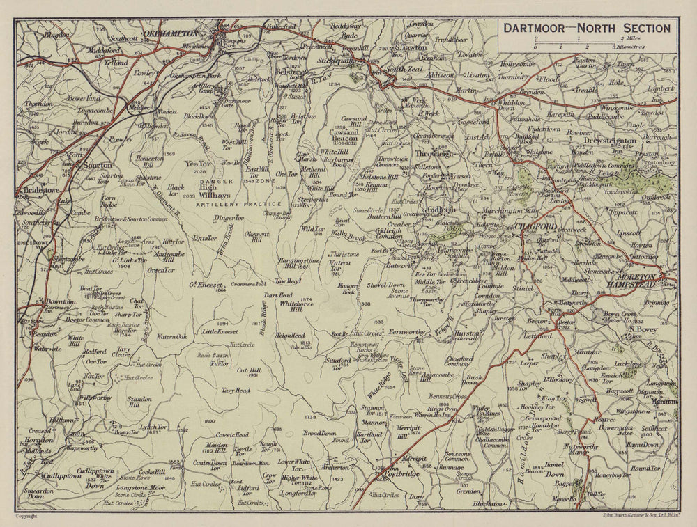 Dartmoor - North Section. Okehampton Chagford Moretonhampstead. Devon 1920 map