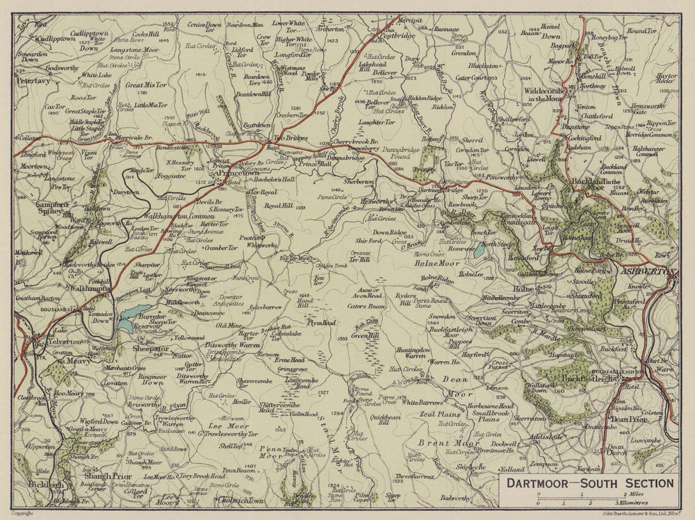 Dartmoor - South Section. Ashburton Widdecombe. Devon 1920 old antique map