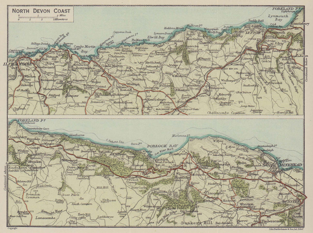 North Devon Coast. Ilfracombe Minehead Lynton 1920 old antique map plan chart
