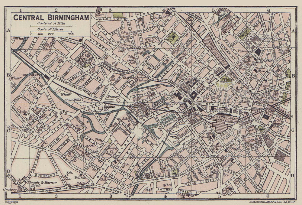 CENTRAL BIRMINGHAM town city plan 1920 old antique vintage map chart