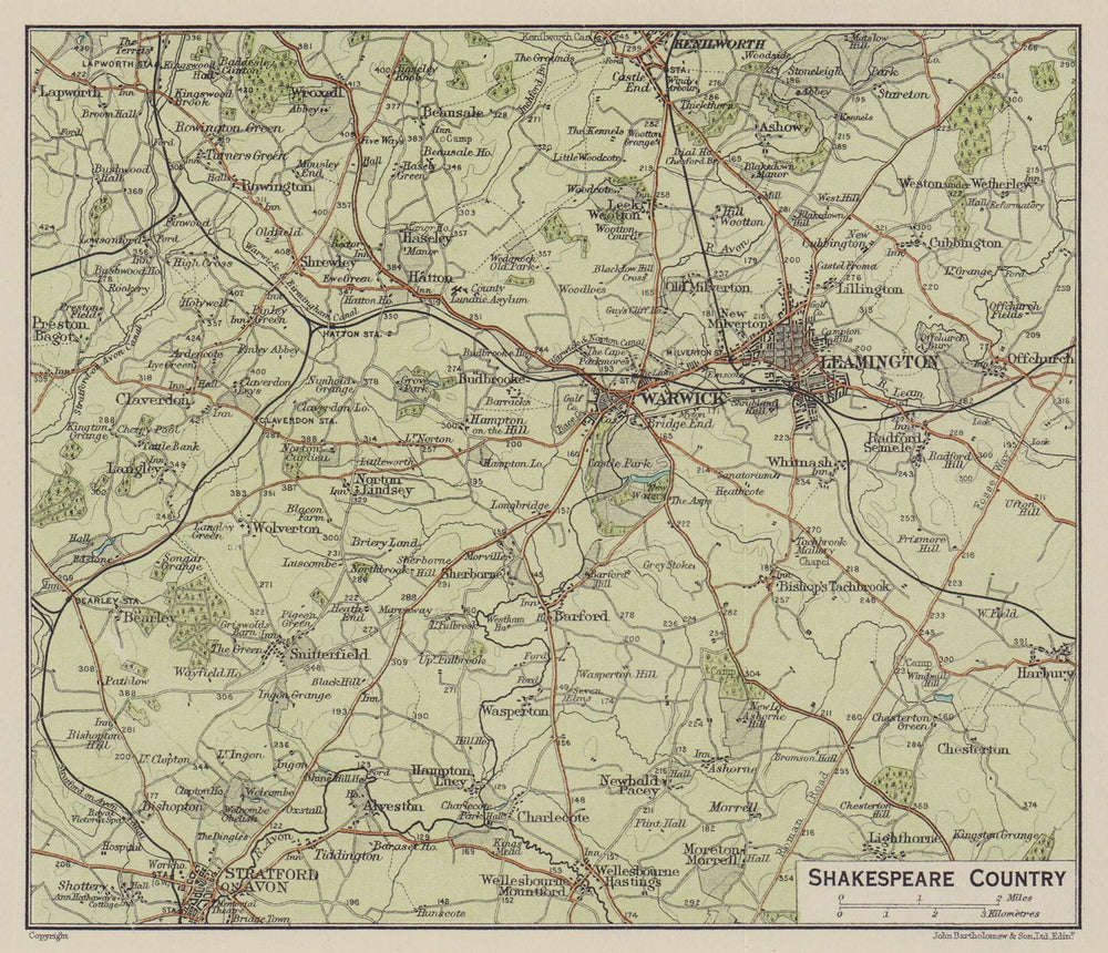 Shakespeare Country. Stratford-on-Avon Warwick Leamington Kenilworth 1920 map