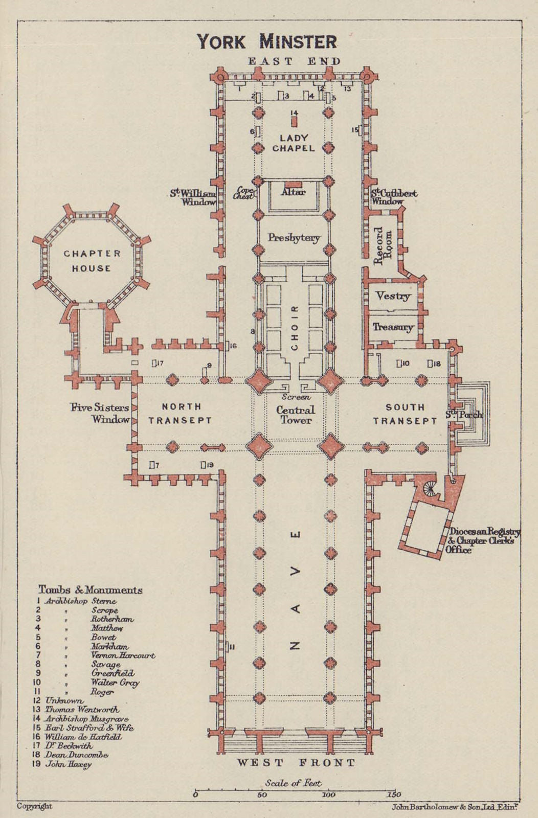 York Minster Ground Floor Plan Yorkshire 1920 Old Antique Map Chart york-minster-ground-floor-plan-yorkshire-1920-old-antique-map-chart