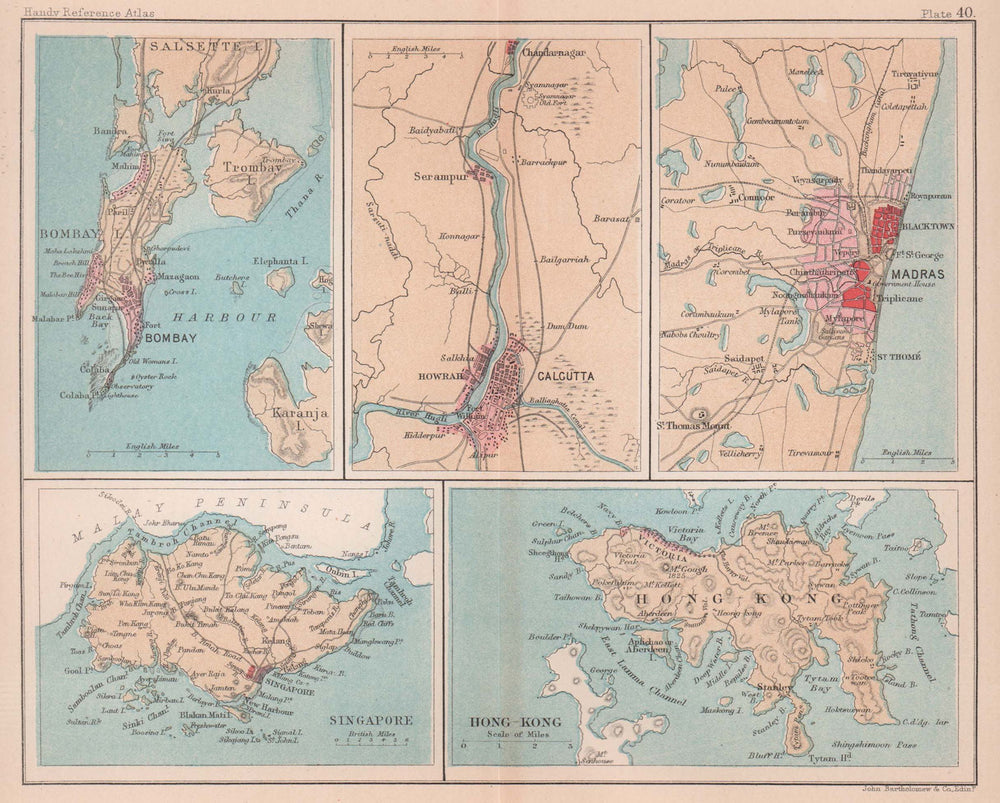 Bombay Calcutta Madras Hong Kong Singapore. Asian Cities. BARTHOLOMEW 1893 map
