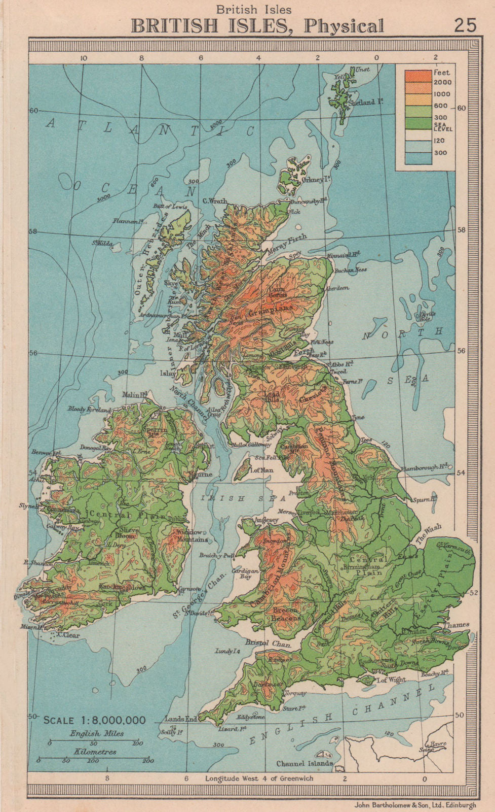 British Isles - Political. BARTHOLOMEW 1949 old vintage map plan chart