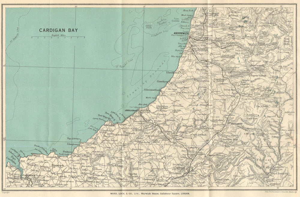 CARDIGAN BAY vintage tourist map. Aberystwyth Aberaeron Wales WARD LOCK 1938