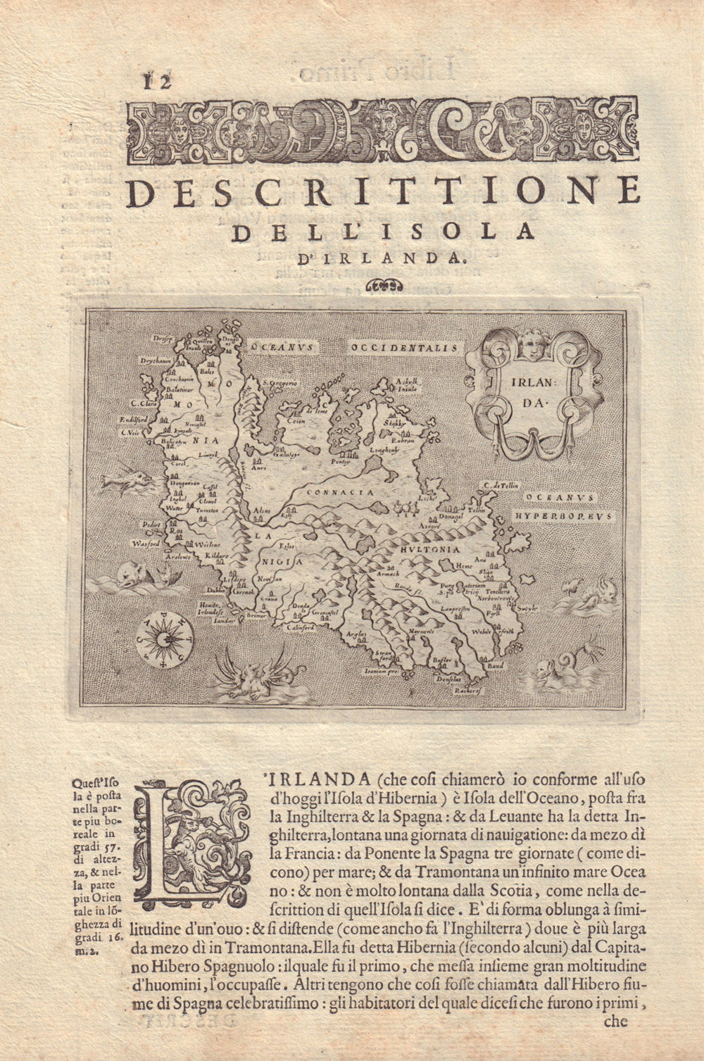Descrittione dell' Isola d'Irlanda. PORCACCHI. Ireland 1590 old antique map