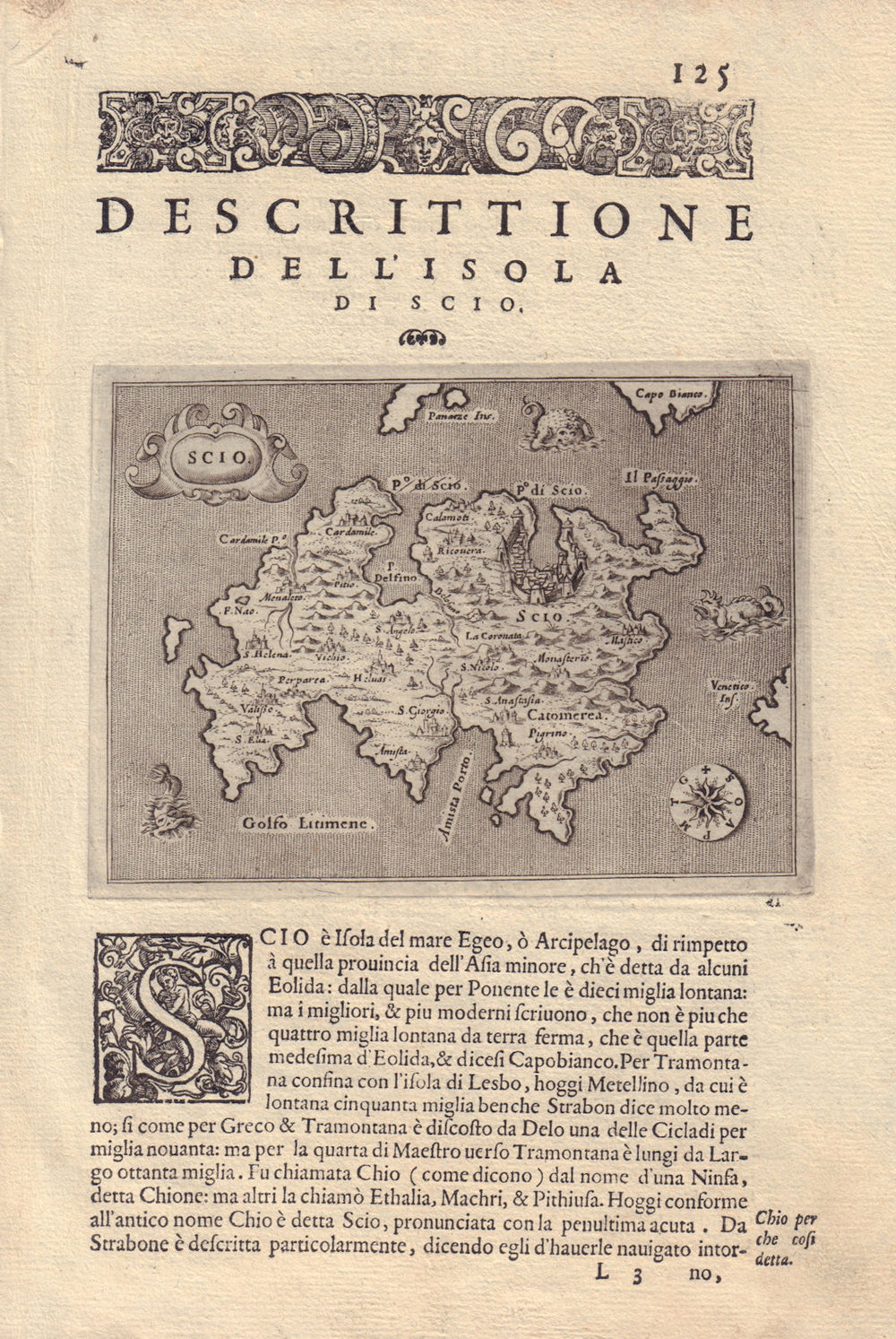 Descrittione dell' Isola di Scio. PORCACCHI. Chios North Aegean 1590 old map