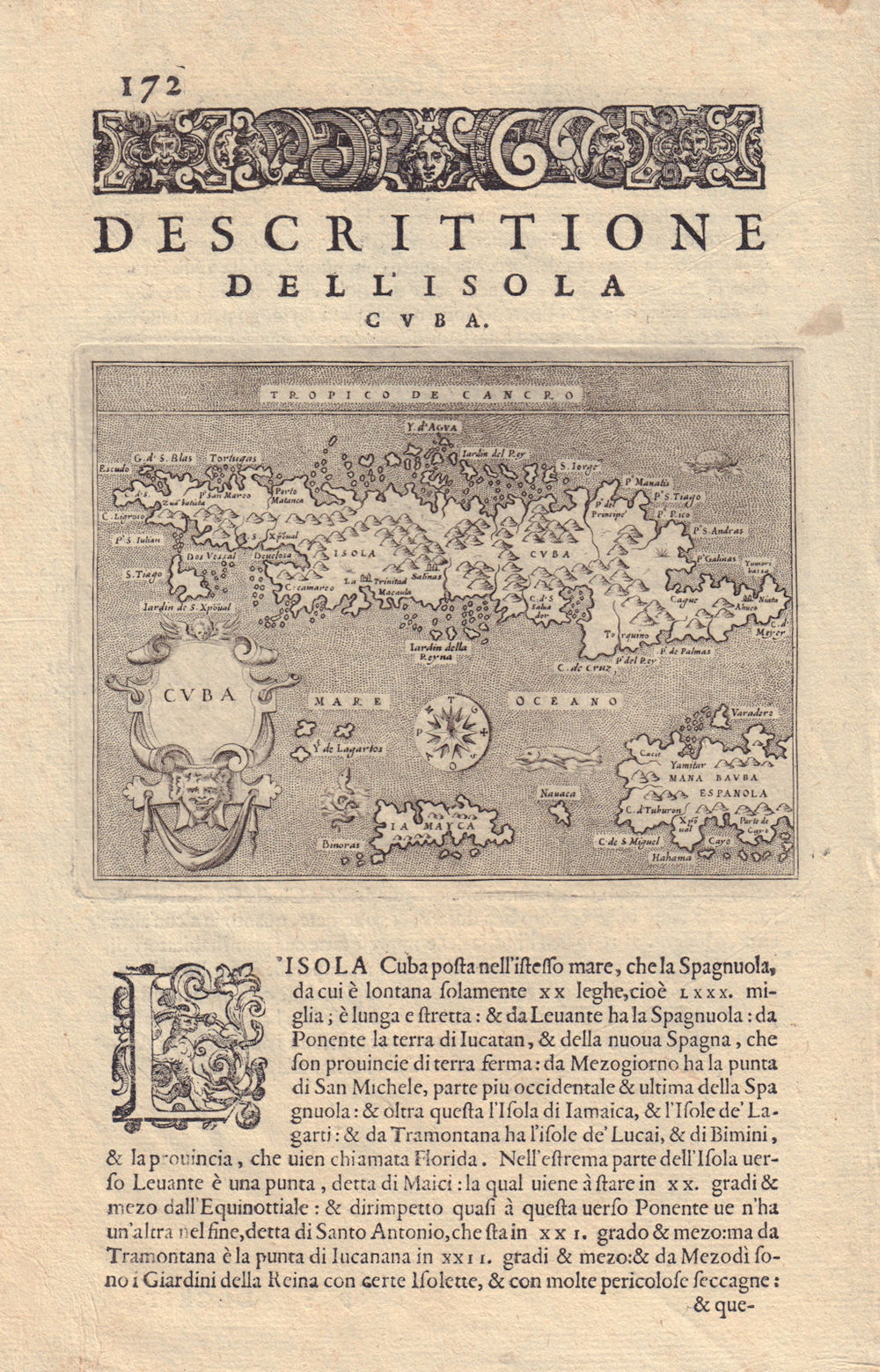 Descrittione dell' Isola di Cuba. PORCACCHI. Jamaica Hispaniola 1590 old map