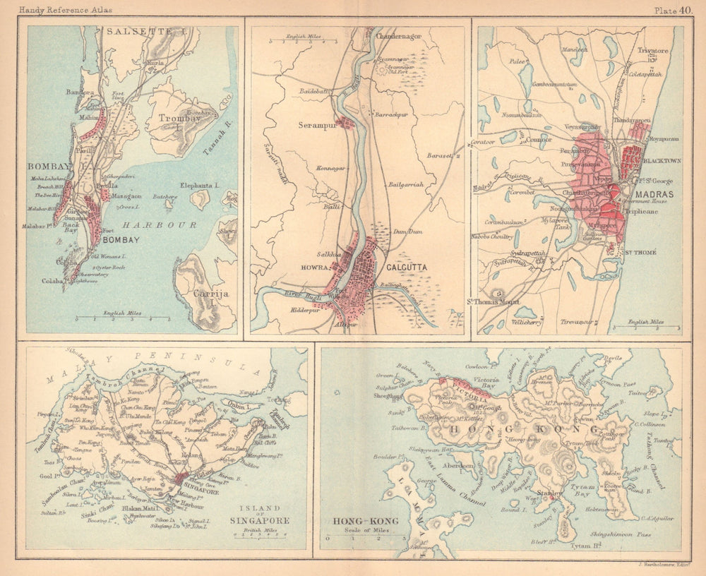 Bombay Calcutta Madras Hong Kong Singapore. Asian Cities. BARTHOLOMEW 1888 map