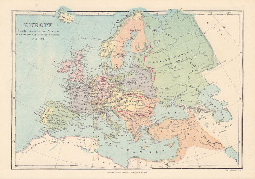 EUROPE 1648-1789 Osmanic (Ottoman) Empire. Kingdom of Poland. COLLINS 1873 map