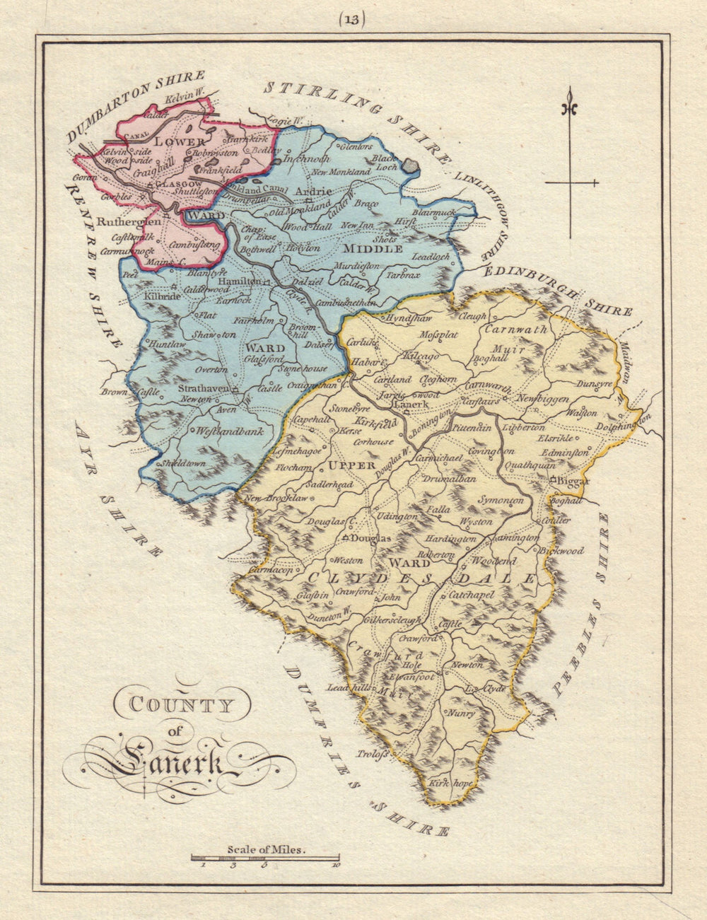 County of Lanerk. Lanarkshire. SAYER / ARMSTRONG 1794 old antique map chart