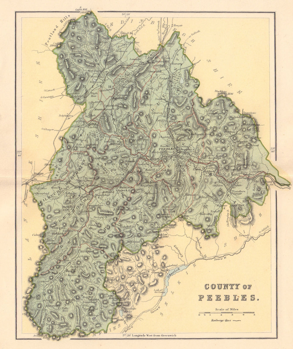 PEEBLESSHIRE antique county map. Parishes. Scotland. LIZARS 1895 old