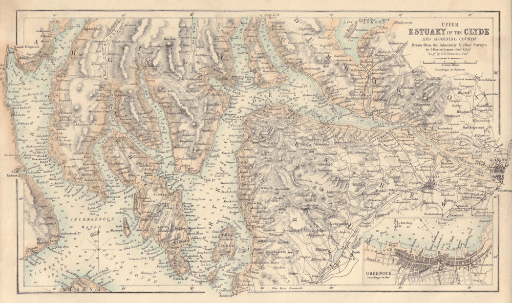 Chart of the Upper Clyde Estuary. Greenock plan. Admiralty/SWANSTON 1866 map