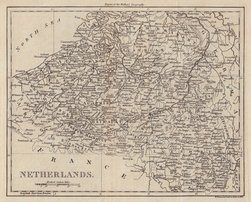 Belgium & Luxembourg. Austrian "Netherlands". WALKER 1805 old antique map