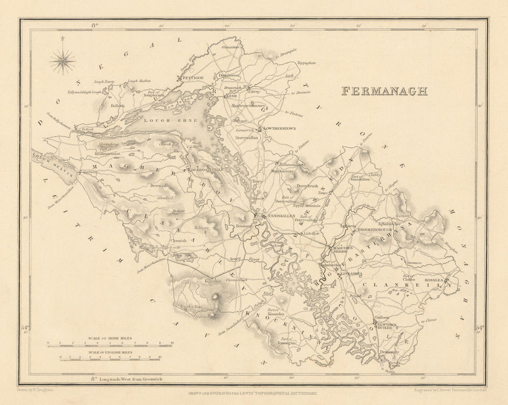 COUNTY FERMANAGH antique map for LEWIS by CREIGHTON & DOWER - Ulster 1837