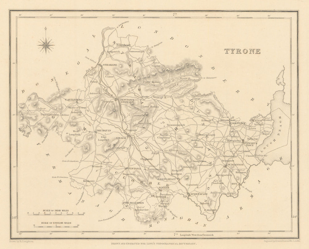 COUNTY TYRONE antique map for LEWIS by CREIGHTON & DOWER - Ulster 1837 old