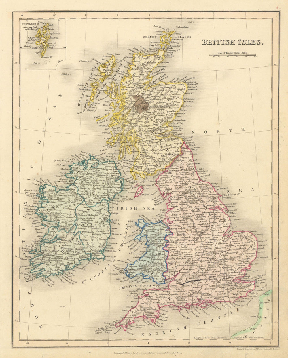 British Isles by John Dower. England ireland Scotland Wales 1845 old map