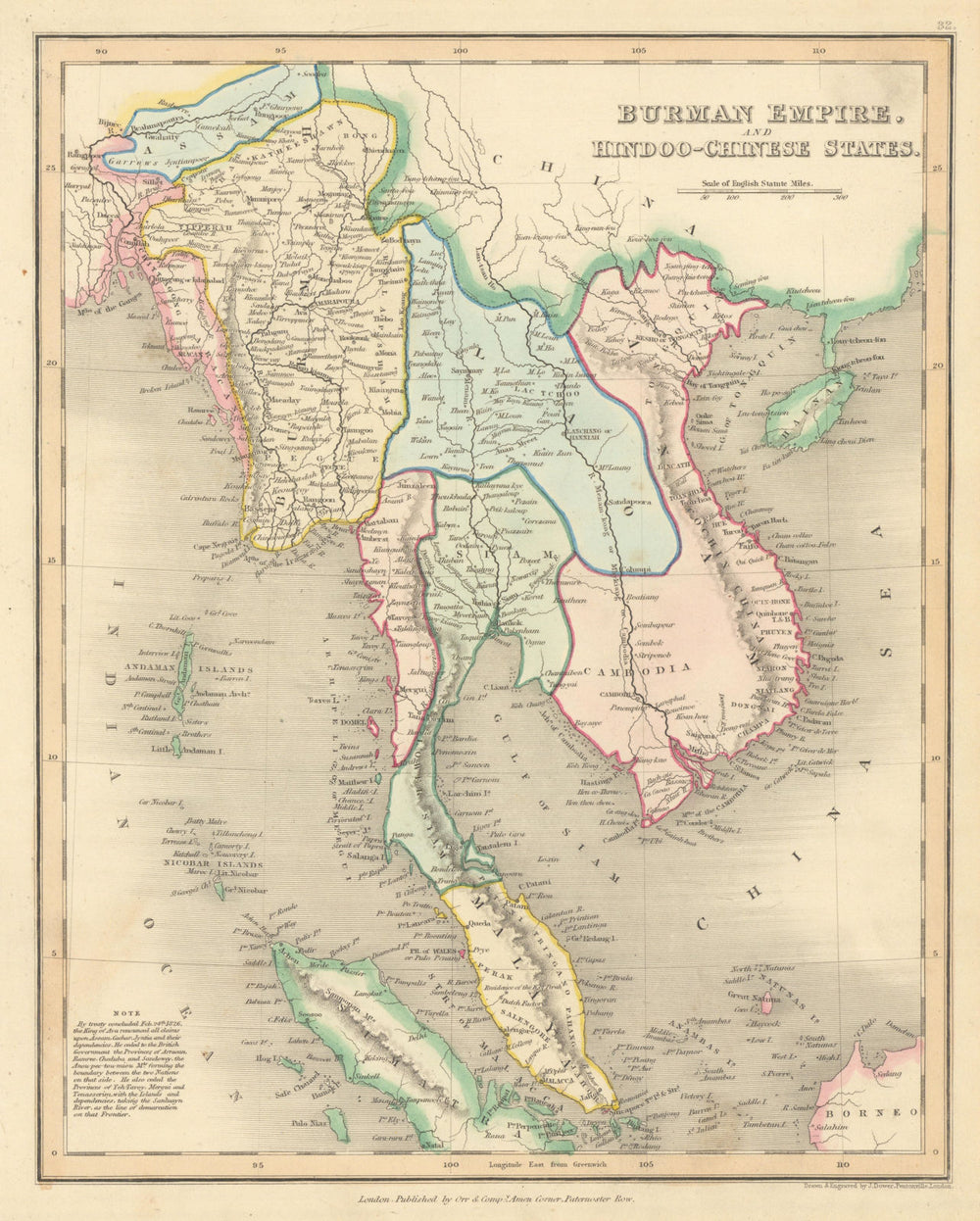 Burman Empire & Hindoo-Chinese States. DOWER. Indochina Siam Malaya 1845 map