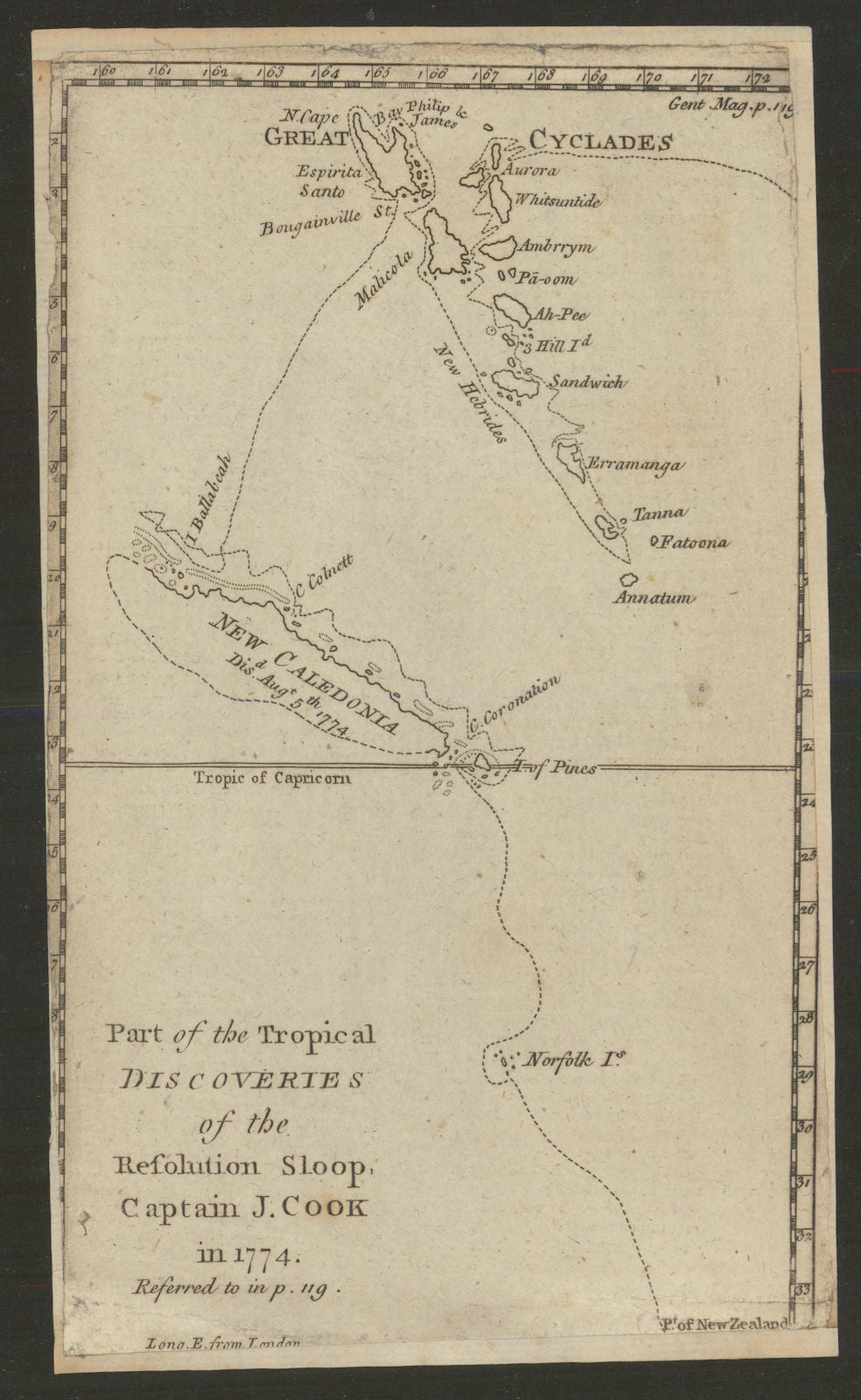 The tropical discoveries of HMS Resolution… New Caledonia Vanuatu. COOK 1776 map