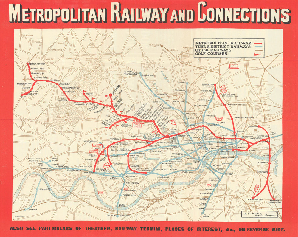 Metropolitan Railway and Connections. London Underground. SELBIE c1930 old map