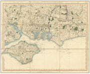 SOUTH DOWNS, SOLENT & ISLE OF WIGHT. SE Hampshire & W Sussex coast CARY 1832 map