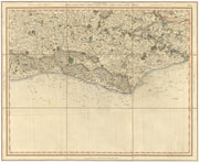 SUSSEX COAST, SOUTH DOWNS & SEVEN SISTERS. Brighton Eastbourne. CARY 1832 map