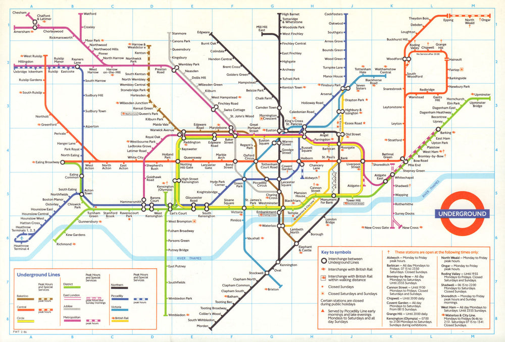LONDON UNDERGROUND tube plan map. Heathrow Terminal 4 complete. #2 June 1986