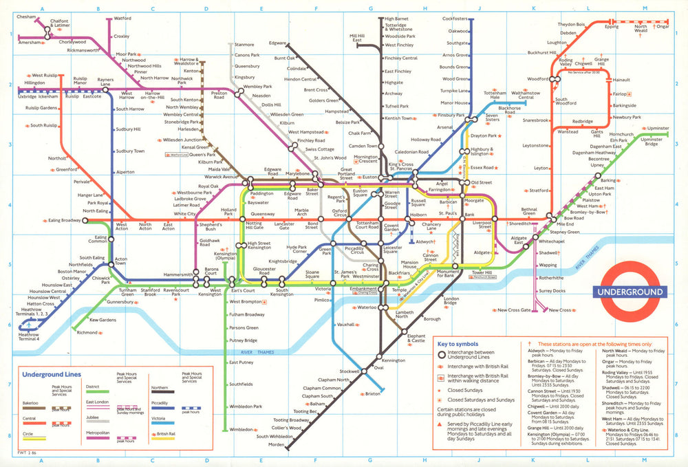 LONDON UNDERGROUND tube plan map. Heathrow Terminal 4 complete. #3 1986