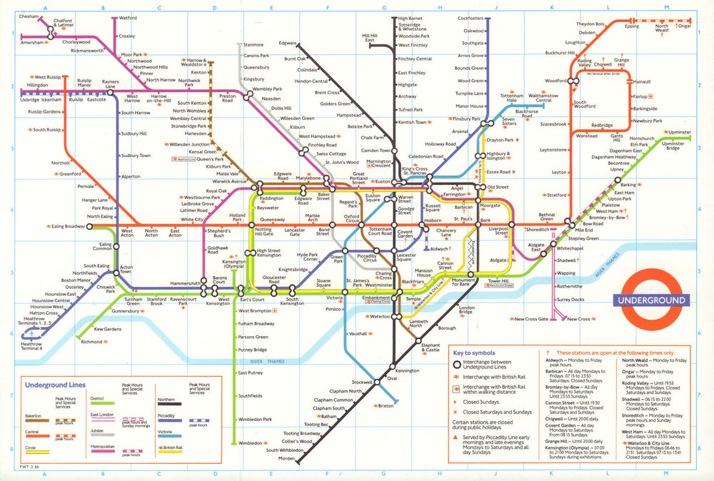 LONDON UNDERGROUND tube plan map. Heathrow Terminal 4 complete. #4 1986
