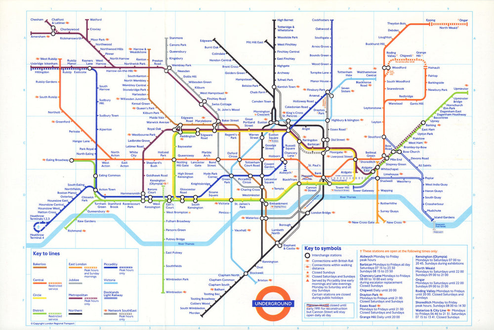 LONDON UNDERGROUND tube journey planner map. DLR u/c Bank-Shadwell. April 1990