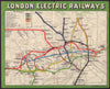 London Electric Railways. Underground tube network map 1909 old antique