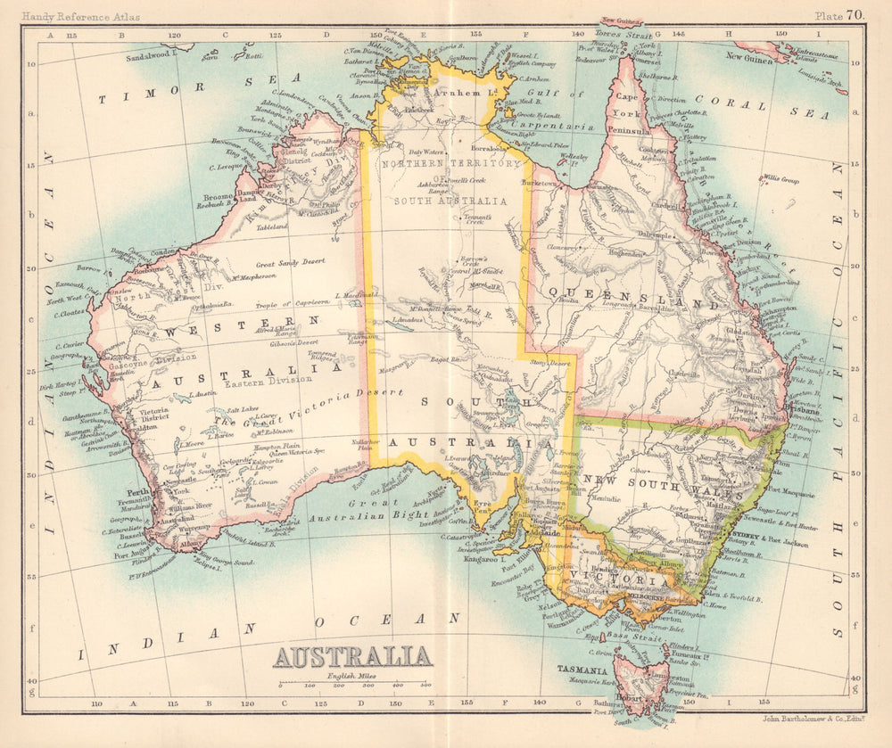 Australia. BARTHOLOMEW 1898 old antique vintage map plan chart