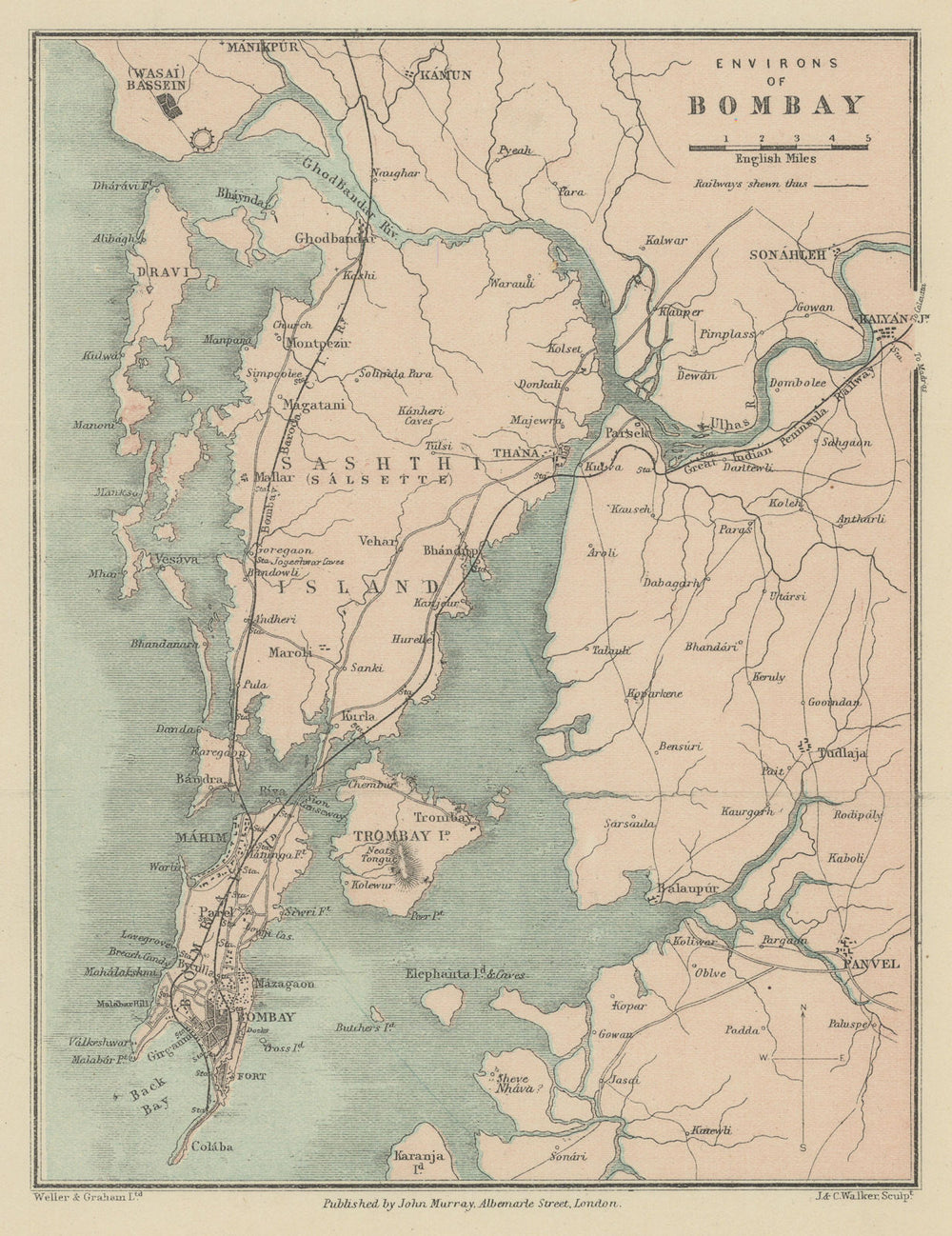 INDIA. Bombay (Mumbai) environs. Maharashtra. Salsette Matheran Kalyan 1905 map