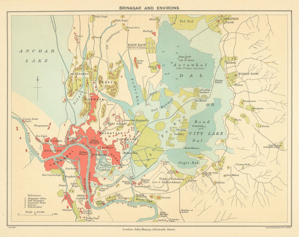 INDIA. Srinagar city & environs plan. Kashmir 1905 old antique map chart