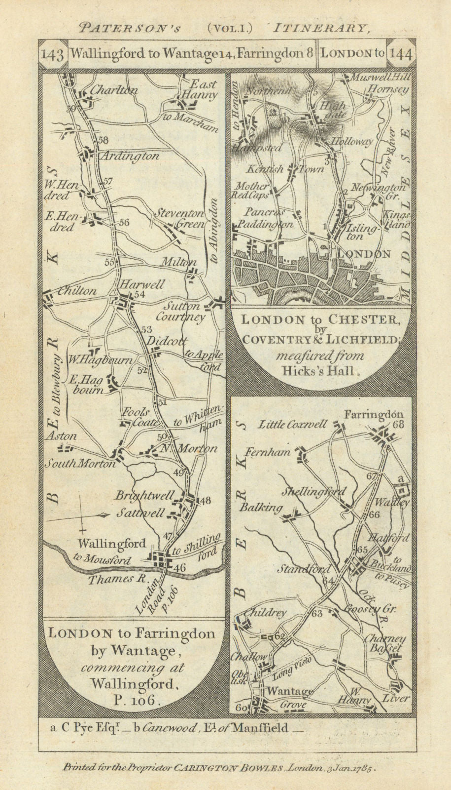 Wallingford-Wantage. Islington-Muswell Hill road strip map PATERSON 1785