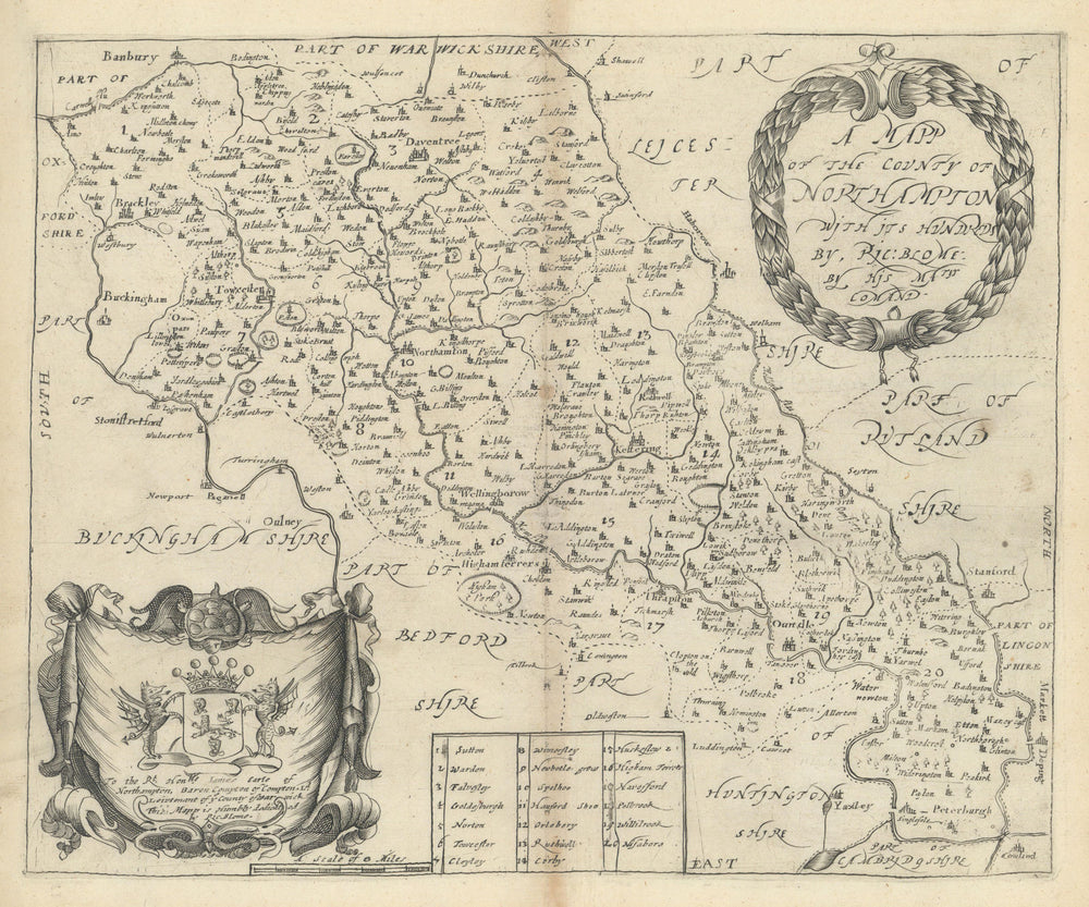 A Mapp of the County of Northampton with its Hundreds by Richard Blome 1673