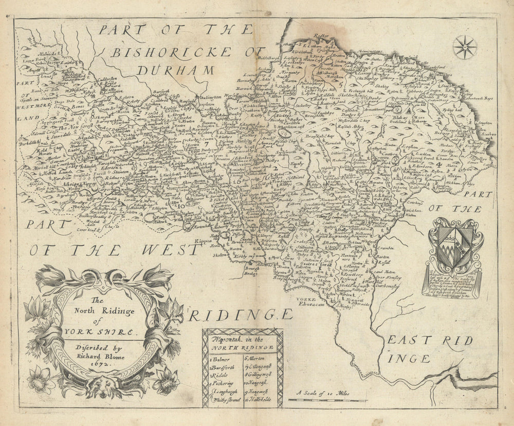 The North Ridinge of York Shire by Richard Blome 1673 old antique map chart