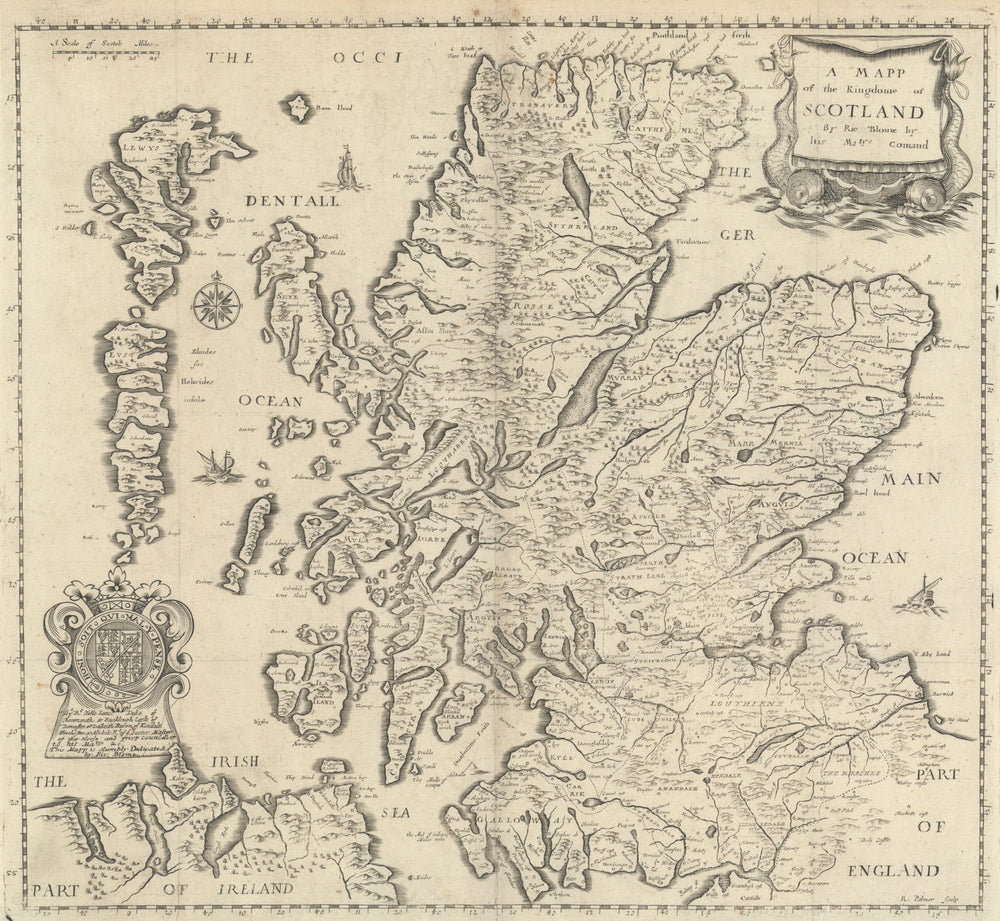 A Mapp of the Kingdome of Scotland by Richard Blome 1673 old antique chart