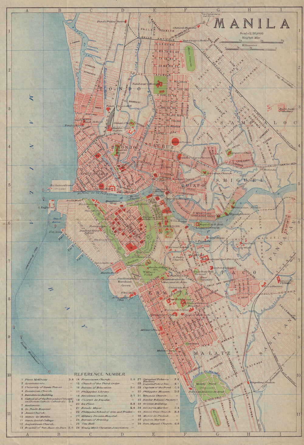 Manila antique town city plan. Philippines 1917 old map chart