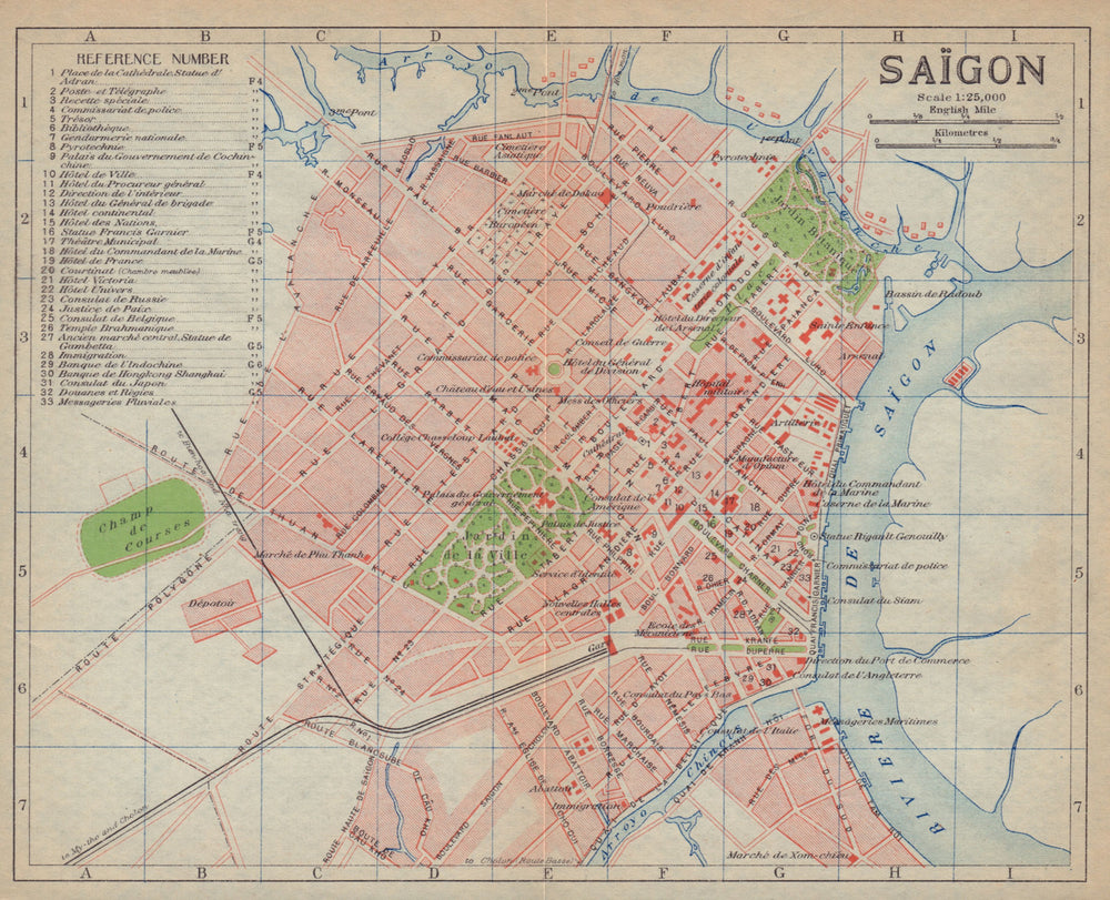 Saigon antique town city plan. Ho Chi Minh City. Vietnam 1917 old map