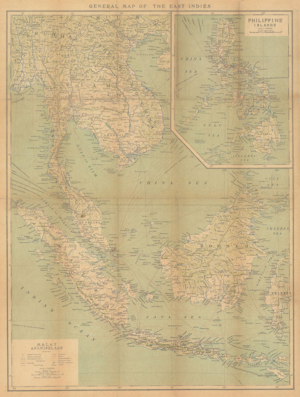 East Indies Malay Archipelago. Indochina Philippines Malaysia Indonesia 1917 map