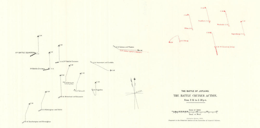 Battle of Jutland. Battle Cruiser Action 2.15-2.30 pm 31 May 1916. WW1. 1923 map