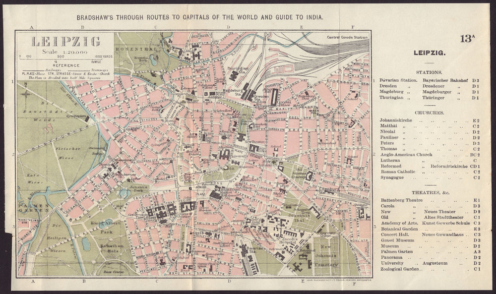 LEIPZIG antique town plan city map. Germany. BRADSHAW c1899 old
